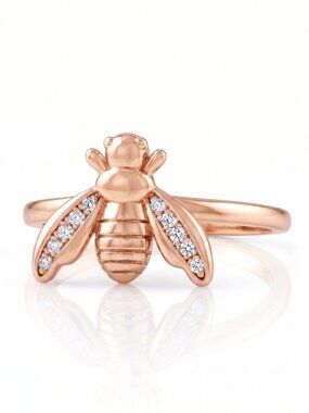 Adorable Honey Bee ring with rose gold finish, Charmed Aroma 925 Sterling Silver
